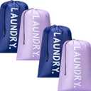 4 Pack XL Travel Laundry Bag, Machine Washable Dirty Clothes Organizer with Drawstring,Large Enough to Hold 4 Loads of Laundry, Easy Fit a Laundry Hamper or Basket Travel Essentials 24" x 36" (Light purple+Deep Blue)