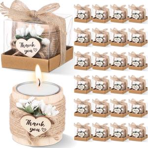 Retisee Wedding Candle Favors for Guests Bridal Shower Wood Memorial Tealight Candle Holder Thank You Gifts Handmade Candles for Wedding Baby Shower Housewarming Table Centerpiece(24 Sets)