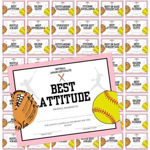 Tenare 60 Pcs Softball Achievement Awards Certificate End of Season Sports Softball Certificate of Appreciation for Teachers Employees Sports Team Gifts Party Celebrate Supplies, 8 x 10 Inches