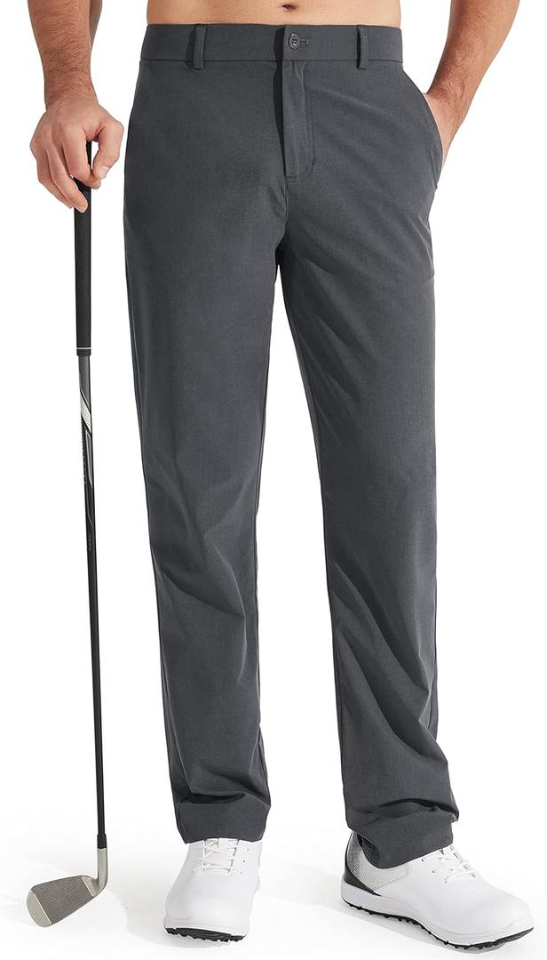 Libin Mens Golf Pants Stretch Work Dress Pants 30" Quick Dry Lightweight Business Casual Pants for Men Comfy Water Resistant, Iron Grey, 32W x 30L