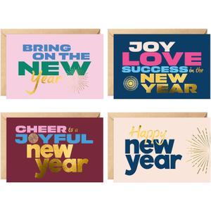easykart labels 20 Happy New Year Cards Boxed Set with Envelopes and Gold Seal Stickers - 6.75" x 4.5" Assorted New Years Greeting Card Set 2024 with Messages Inside