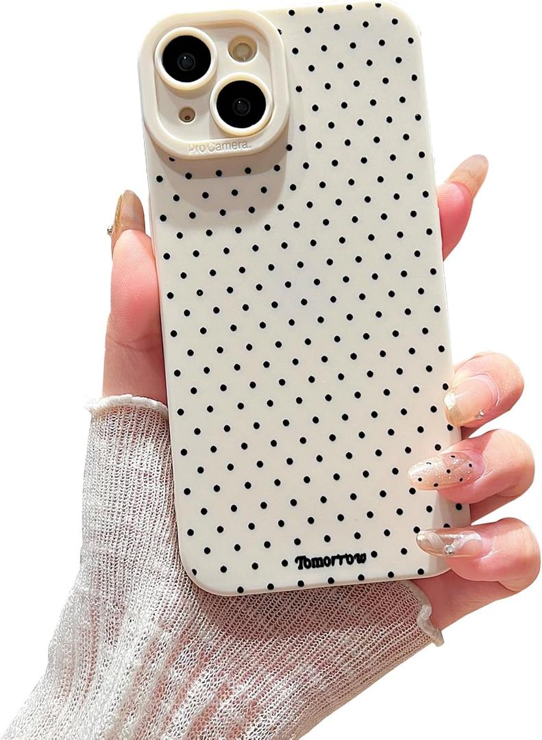 Compatible with iPhone 14 Case Cute Aesthetic Polka Dot Pattern Design for Girls Women, Soft Silicone Shockproof Protective Designed for iPhone 14 Case-White