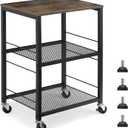 MOOACE Rustic 3 Tier End Table with Wheel,Side Table Nightstand Storage Shelf for Bedroom,Kitchen,Living Room and Office, Stable Metal Frame,Wood Top, Easy Assembly - Brown&Black