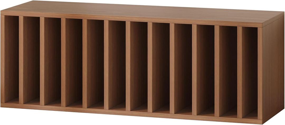 IOTXY DIY Modular Cube Bookcase - CubeXY Customizable Stackable Expandable Basic Shelving Units, 12-Cube Wooden Open Bookshelf with Removable Shelves for 10-inch Vinyl Record Storage Organizer, Walnut
