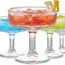 Mfacoy Vintage Coupe Glasses Set of 4, 7 oz Embossed Floral Martini Glasses, Unique Cocktail Galssware, Bar Drinking Glasses Set Pefect for Champagne, Cocktail, Martini, 