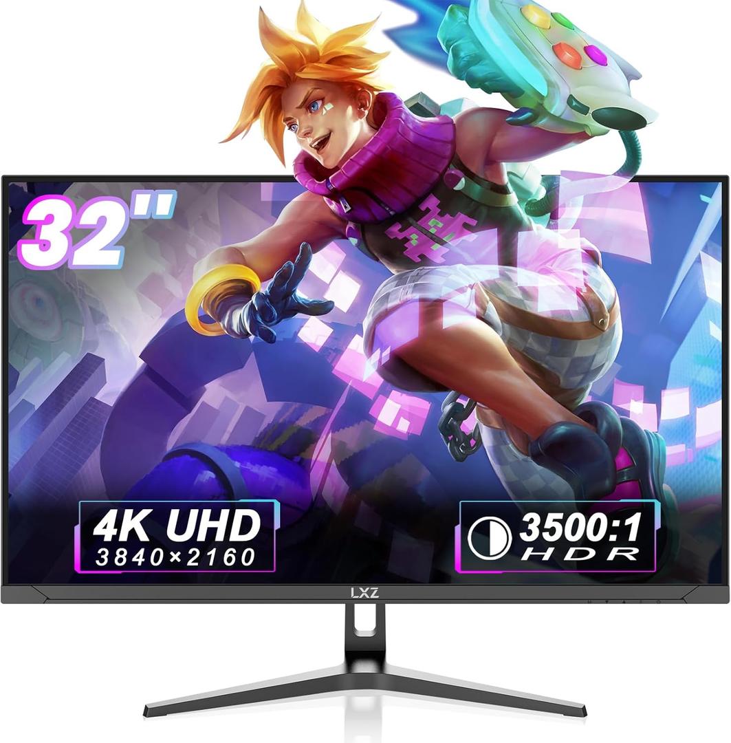 LXZ 32" 4K Monitor UHD 3840 x 2160, VA Panel, AMD FreeSync Premium, 178 Viewing Angle, 100% sRGB, 3500:1 Contrast Ratio, Compatible with Wall mounting 75 x 75MM