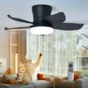 25 Inch Black Flush Mount Ceiling Fan with Light and Remote, Low Profile Modern Ceiling Fan, 6 Speed, Reversible, 3000k-6500k Dimmable LED, Quiet DC Motor for Indoor Outdoor