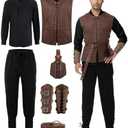 Dicxoser Renaissance Medieval Costume for Men - Pirate Viking Costume 7 Pcs Set, Medieval Renaissance Cosplay Halloween Outfit (Brown-B, 3XL)