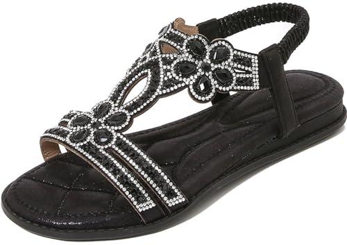 Dkieuyu Rhinestone Sandals for Women 2026 Dressy Casual Summer Flat Casual Dress Sandal Sparkly Beach Wedding Bride Sandals Size 39