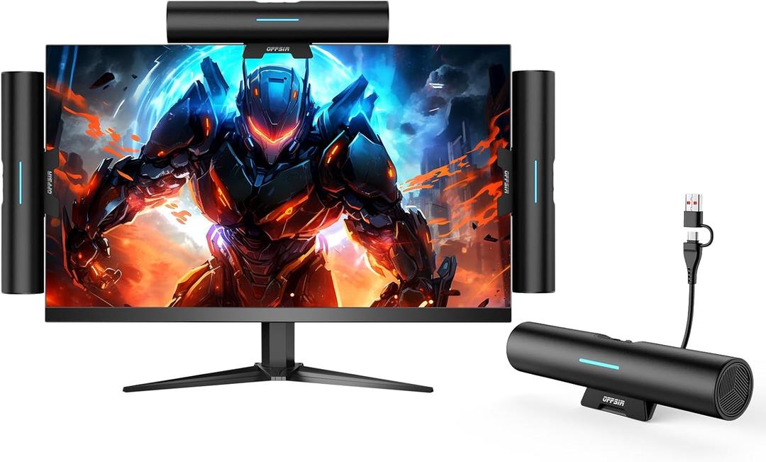 Computer Speakers for Desktop PC Monitor, USB or Type C Plug-in Soundbar, Clip-On Speaker, Wired Laptop Gaming Speakers with Volume Wheel & One-Touch Mute, Compatible with Mac Windows iPhone iPad