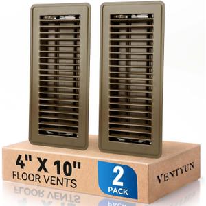 4" x 10" Floor Register Vent Covers 2-Pack, Walkable Powder-Coated Metal Vent Covers with Adjustable Airflow, Curved Safe Edges for Floor/Wall, Brown