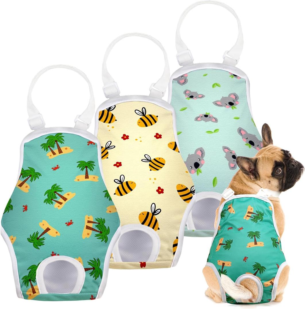 3 Pack Washable Female Dog Diaper Onesie Sanitary Pantie with Adjustable Suspender, Reusable Fixed Doggie Diapers, Super Absorbent Leakproof for Small Medium Large Dog in Heat Cycle L