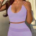 2 Piece Outfit Maxi Dress for Women, Summer Deep U Neck Sleeveless Tank Crop Tops Long Skirt Set Party Bodycon Dresses (Purple, XL)
