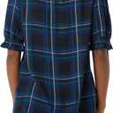 Amazon Essentials Women's Fluid Twill Short Puff Sleeve Ruffle Smocked Shirt XS
