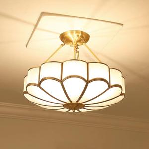 MIXL-17 Inch Brass Semi Flush Mount Ceiling Light,Art Deco Floral Milk Glass Chandelier,Antique Bathroom Light Fixture,Vintage Style Ceiling Lamp for Bedroom Kitchen and Office (23.6 inches)