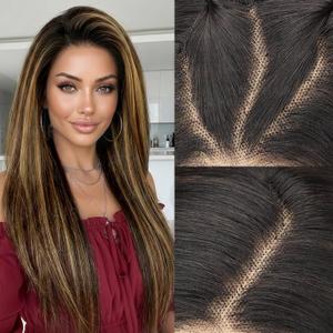 AISI HAIR 13x4 HD Lace Front Wig Brown Highlight Pre Plucked With Baby Hair Straight Glueless Synthetic Wigs for Women 28inch Beginner Friendly