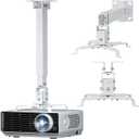 WALI Projector Mount Ceiling/Wall - Universal 3-in-1 Bracket with Extension Pole, Height Adjustable Holder for LCD/DLP Projectors, Supports up to 44lbs (PM-003-W), White