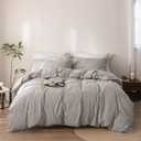 Stripe Duvet Cover Oversized King Size 120inch x 98inch, 100% Washed Cotton Linen Feel Duvet Cover with Zipper Closure and 2 Pillowcases, Color of Grey-White Stripe
