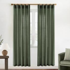 XTMYI Olive Green Boho Closet Curtains 80 Inch Length for Bedroom Closet Door, 2 Panels Set Farmhouse Linen Semi Sheer Back Tab Pleated Easy Open Sliding Door Curtains, 80 Inches Long (Loden), 40"W x 80"L 