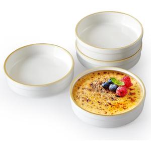 Cinf 6oz Ceramic Ramekins Set of 4 Oven Safe Shallow Pudding Cups for Creme Brulee, Souffl, and Desserts