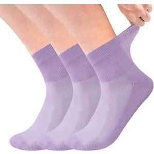 3 Pairs Diabetic Socks for Women & Men Plus Size - Non-Binding Ankle Socks with Dotted Grips, Easy Stretch Non-Slip Comfort Socks, Purple (M)