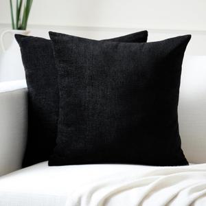 Encasa XO Thick Chenille Throw Pillow Covers Set of 2 | Black - (18"x18") (45x45 cm) | Decorative Accent Square Throw Pillow Cases for Couch, Home Decor, Sofa
