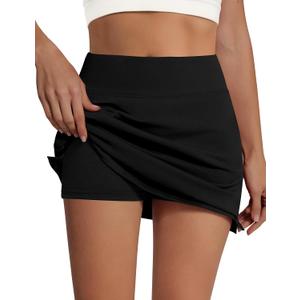 Sarin Mathews Women's Skort 95% Cotton Mini Tennis Skirt with Built-in Shorts and Pockets for Golf Pickleball Running (Black, L)
