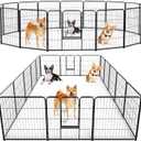 DUMOS Dog Playpen Indoor, Metal 32 Inch 16 Panels Foldable Pet Fence with Door, Outdoor Small Medium Large Dog Puppy Portable Exercise Play Pen for RV Camping, Trips, Play Yard