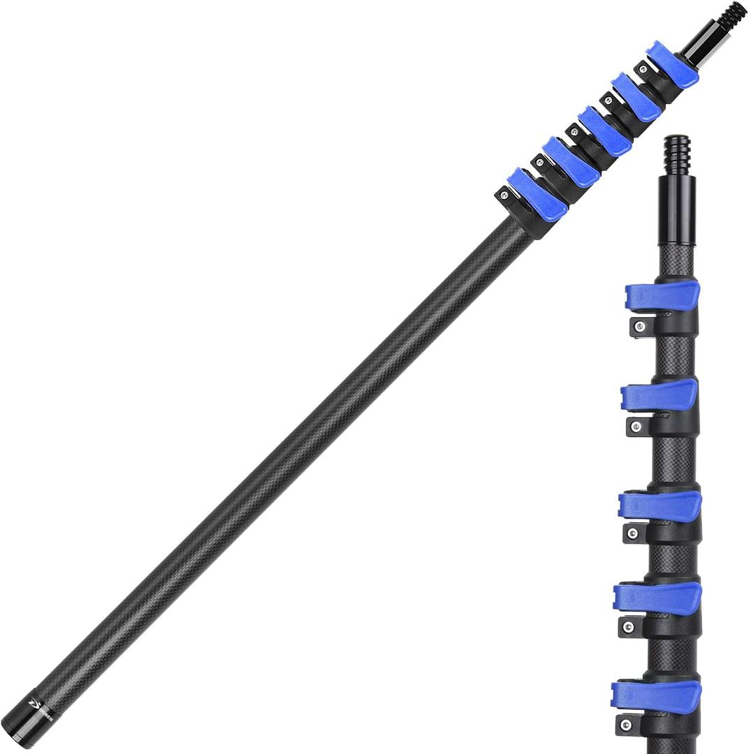 Carbon Fiber Extension Pole 4.7-24FT Telescoping Paint Roller Extendable Pole Lightweight Sturdy Extension Poles with Universal Threaded Head Multi-Use Pole (Blue)