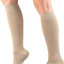 Truform Compression Socks, 15-20 mmHg, Women's Dress Socks, Knee High Over Calf Length, Tan Rib Knit, Small
