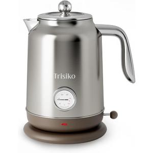 Trisiko 1.7L Large Electric Kettle with Thermometer,57.oz Electric Tea kettle with Automatically Shut Off,304 Stainless Steel,1200W Hot Water Kettle Electric for Coffee&Tea (Chrome)