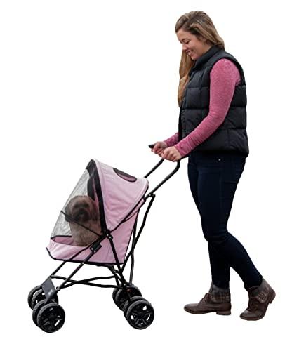 Pet Gear Travel Lite Plus Stroller, Compact, Easy Fold, No Assembly Required, Large Wheels for Cats and Dogs up to 15 pounds, Light Pink