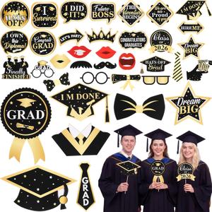 Gejoy 60 Pcs Photo Booth Props DIY Kit Funny Selfie Props Accessories for Grad Wedding Prom Party Supplies Favors with Mustache on a Stick, Hats, Glasses, Mouth, Bowler, Bowties(Stylish)