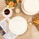 U-QE 100 Pieces Ivory Plastic Plates for Party - Ivory Disposable Plastic Plates - Heavy Duty Disposable Platos Including 50 Dinner 10 '' & 50 Dessert 7.5 '' for Weddings