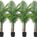 Jexine 4 Pack Artificial Palm Trees 4Ft, Fake Plants Fake Trees Artificial Areca Palm Plants for Outdoor Indoor Faux Tree in Pot for Pool Home Decor Office Housewarming Gift Modern Decoration