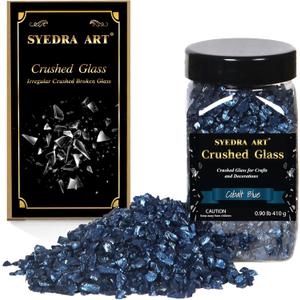 Syedra Crushed Glass for Crafts, Glitter Crushed High Luster Chips, Broken Glass Pieces, 3-6mm, 410G (Cobalt Blue)