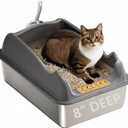 8" Deep Stainless Steel Litter Box with Lid, XL Litter Boxes for Big Cats, Metal High Sided Litter Box, Anti-Stick and Anti-Leak, Easy to Clean, Dark Gray