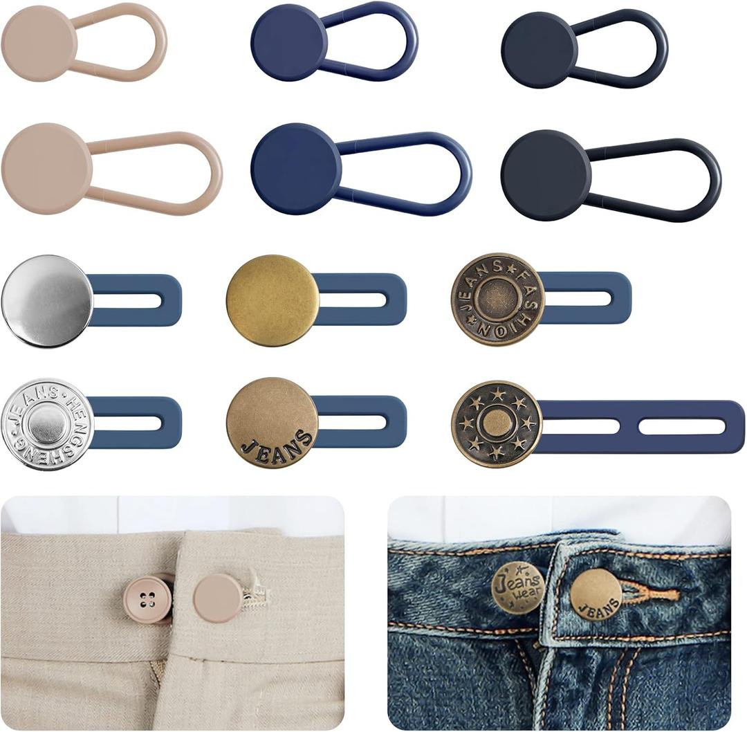 Ceryvop 12 PCS Button Extenders for Jeans, Pants - Waist Extenders for Women & Men, No Sewing Instant Waistband Extension 1-1.8 Inches
