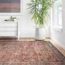 Loloi Layla Collection LAY-01 Brick/Blue 5'-0" x 7'-6" .13" Thick Area Rug, Soft, Durable, Vintage Inspired, Distressed, Low Pile, Non-Shedding, Easy Clean, Printed, Living Room Rug