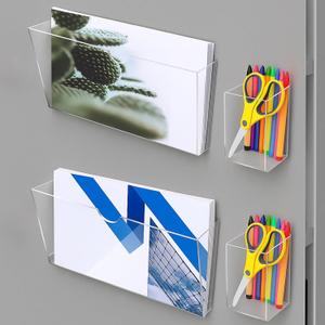 2 Pcs Magnetic File Holder and 2 Pcs Magnetic Dry Erase Marker Organizer Clear Acrylic Rack for Whiteboard Documents Cabinets Magazines Office