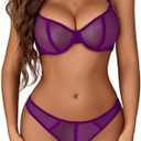 Avidlove Lingerie for Women Mesh Lace Bra and Panty Set 2 Piece Underwire Bralette Set Strappy Babydoll Bodysuit, Size XL