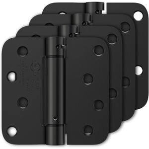Luxbaro 4 Pack Self Closing Door Hinges 4 Inch, Matte Black Spring Loaded Hinges with 5/8'' Radius Corners, Adjustable Tension for Garage, Front Door, for Left and Right Hand Door, UL Listed