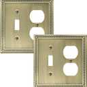 2-Pack Combo Toggle/Duplex Light Switch Cover Plate, Antique Brass Metal Wall Outlet Cover Plate, Decorative Classic Beaded Wall Socket Receptacle Cover