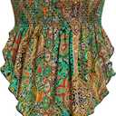 Floerns Women's Plus Size Boho Vintage Graphic Sleeveless Asymmetrical Hem Tube Top Green 3XL