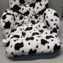 QIUODO Cute Gaming Chair Cushion, Semi-Enclosed Seat Cushion with Soft Faux Rabbit Fur, Machine Washable, Fits Computer & Office Chairs, Teens & Adults, Bedroom Decor, 18 x 18 Inch (Cow)