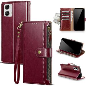 Compatible with Motorola Moto G Stylus 5G 2024 Wallet Case with Card Holder RFID Blocking Zipper Poket PU Leather Phone Case Flip Cover with Wrist Strap Credit Card Slots Men Women,Wine Red