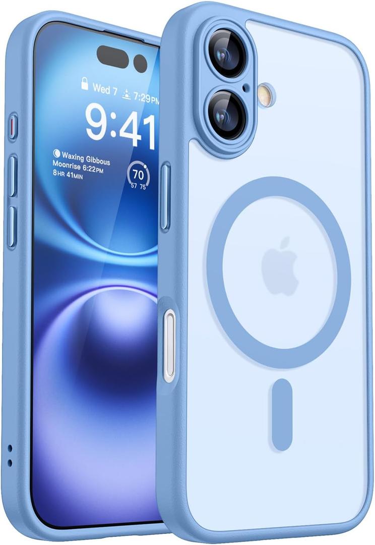 CANSHN Magnetic for iPhone 16 Case, Upgraded [Full Camera Protection] [Compatible with Magsafe] [Translucent Matte] Shockproof Protective Phone Case for iPhone 16 - Light Blue