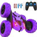 Remote Control Car for Kids, 360 Spinning RC Stunt Car with Lights, 4WD Electric Off-Road Vehicle, 2.4GHz Rechargeable Toy Cars for Boys Girls Age 6 7 8 9 10 11 12, Birthday (Purple)