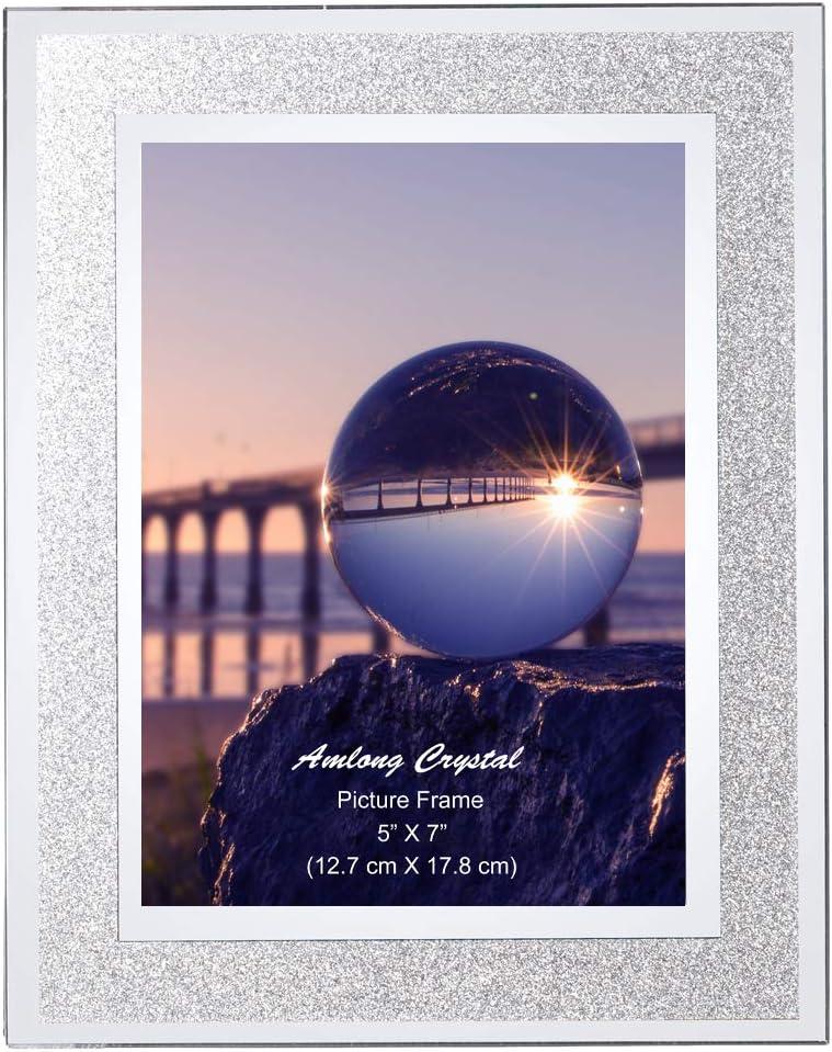 Amlong Crystal Sparkle Mirror Glass Picture Frames 5x7