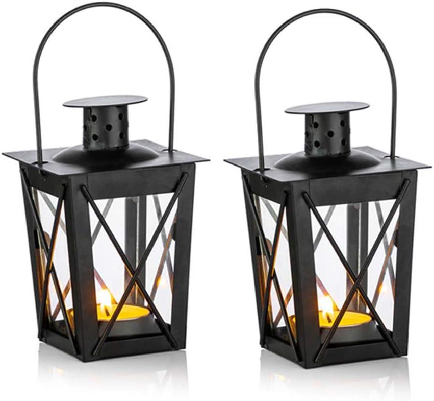 2 Pcs Tealight Lanterns Hanging Candle Holder, Metal Mini Decorative Led Tea Light Candleholder Decoration for Birthday Parties Wedding Centerpiece Relaxing Spa Setting (Black, 2 Pcs)